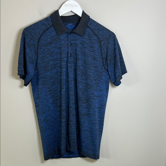 Lululemon Metal Vent Tech Polo Shirt Mens Blue Black Seamless Training Sz M - Picture 2 of 9